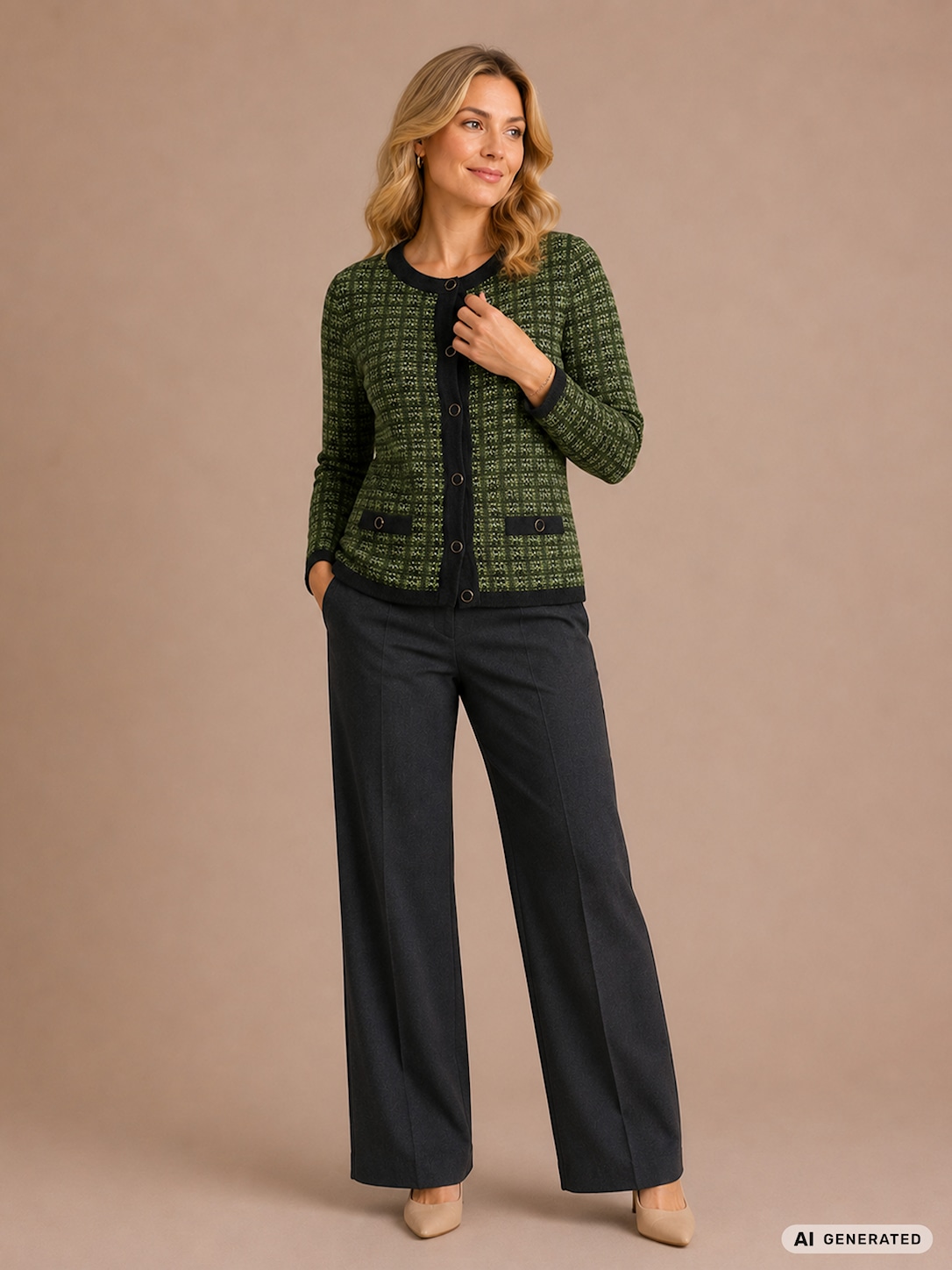 Skovhuus Kvinde Olivia Strik Cardigan Grey / Spring Green L