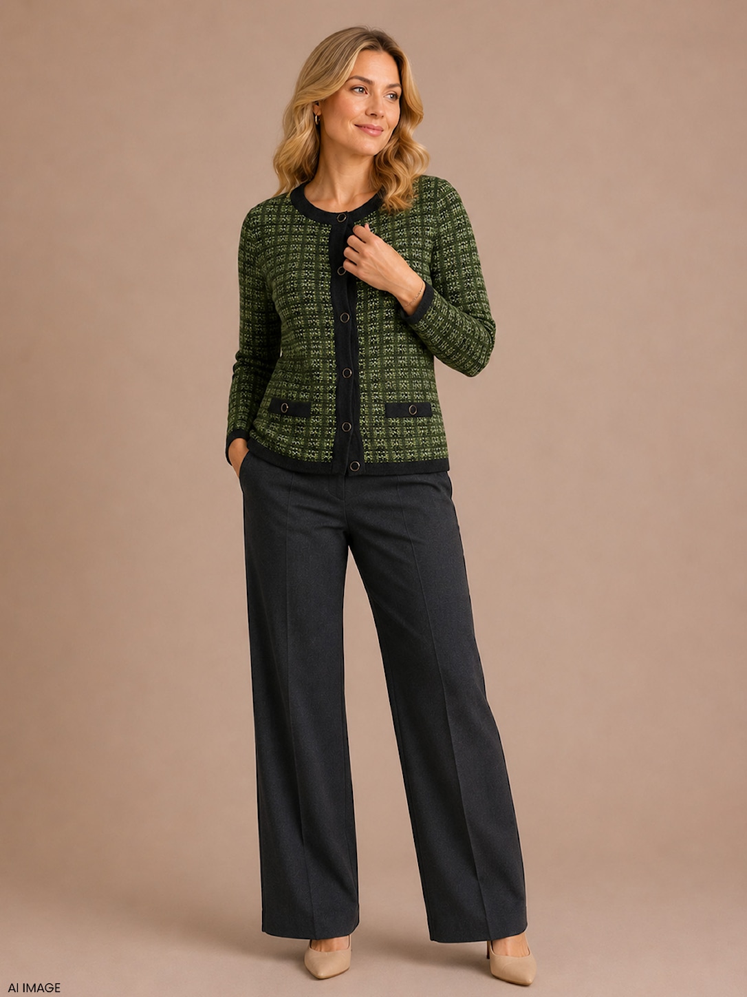 Skovhuus Kvinde Olivia Strik Cardigan Grey / Spring Green S
