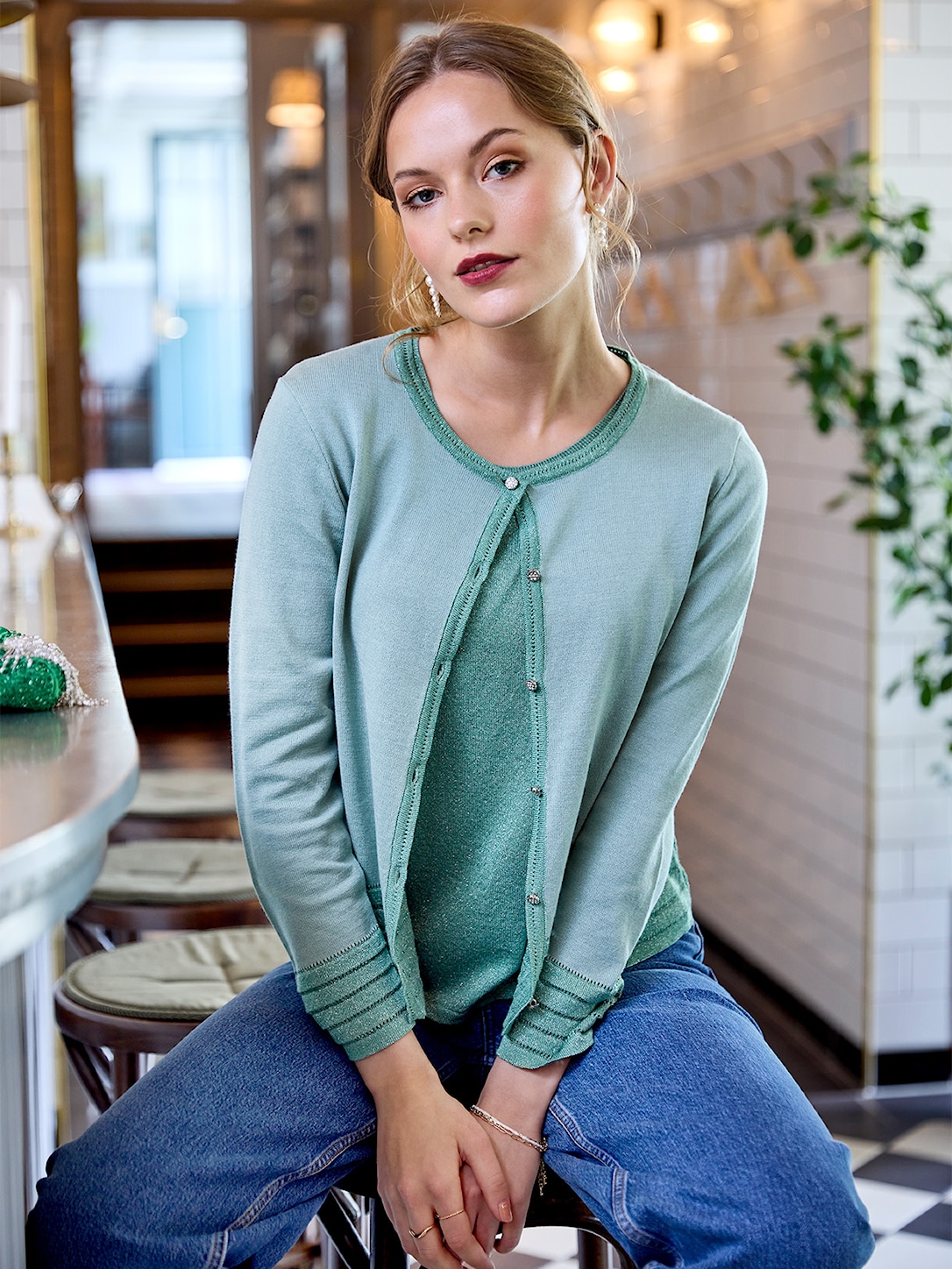 Skovhuus Kvinde Hanne Glimmer Cardigan Emarald Green M