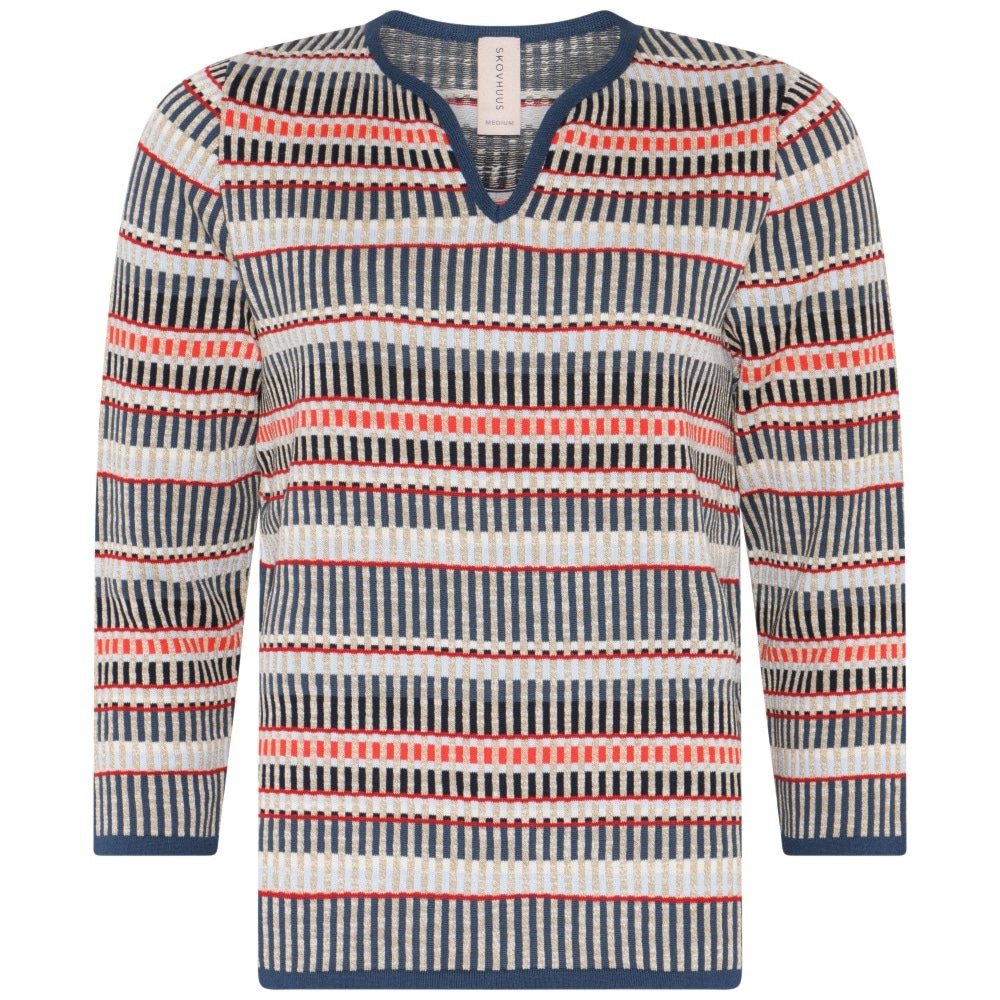 Skovhuus Kvinde Bluse med v-hals Jeans Blue / Dove Beige XL