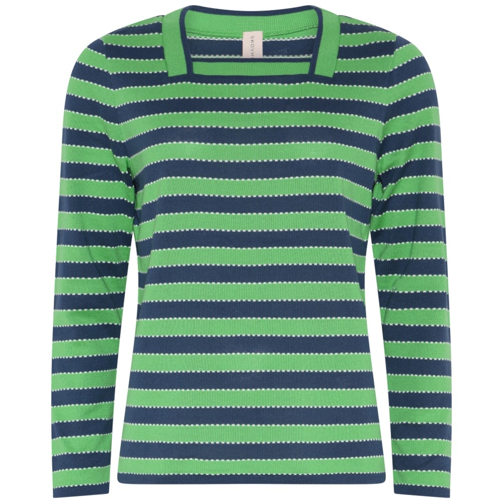 Skovhuus Kvinde Smila Strikbluse Jeans Blue/Pea Green S