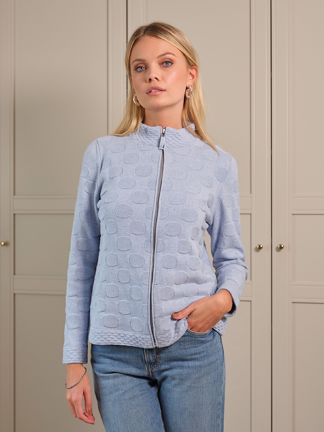 Skovhuus Kvinde Ellen Lynlås Cardigan Light Blue melange S
