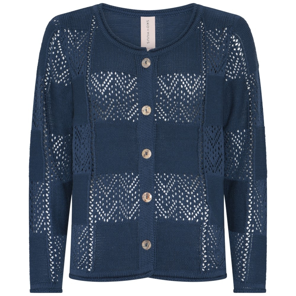 Skovhuus Kvinde Stine Cardigan m. Hulmønster Jeans Blue S