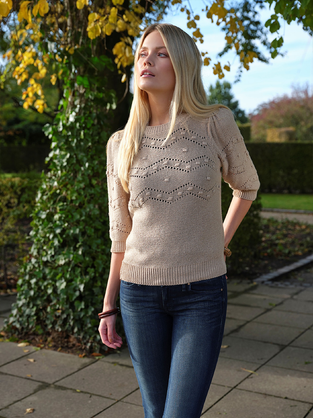 Skovhuus Kvinde Karoline Strikket T-shirt Bark Beige S
